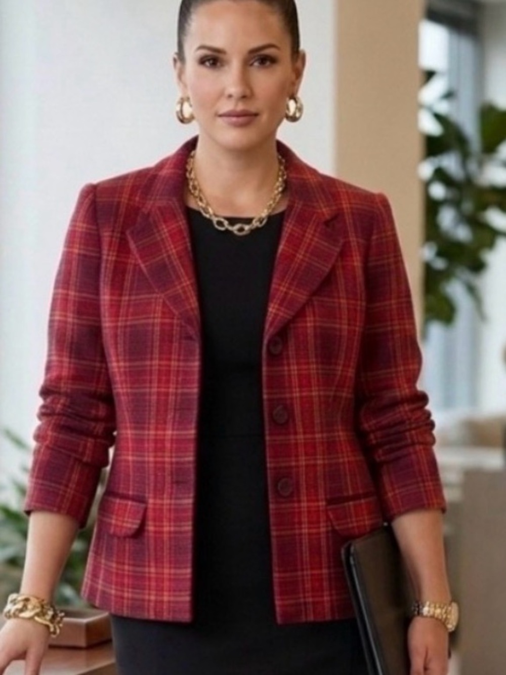 Sag Harbor Pink & Yellow Plaid Blazer